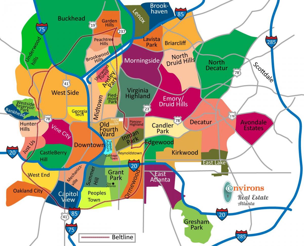 kaart Atlanta eeslinnades